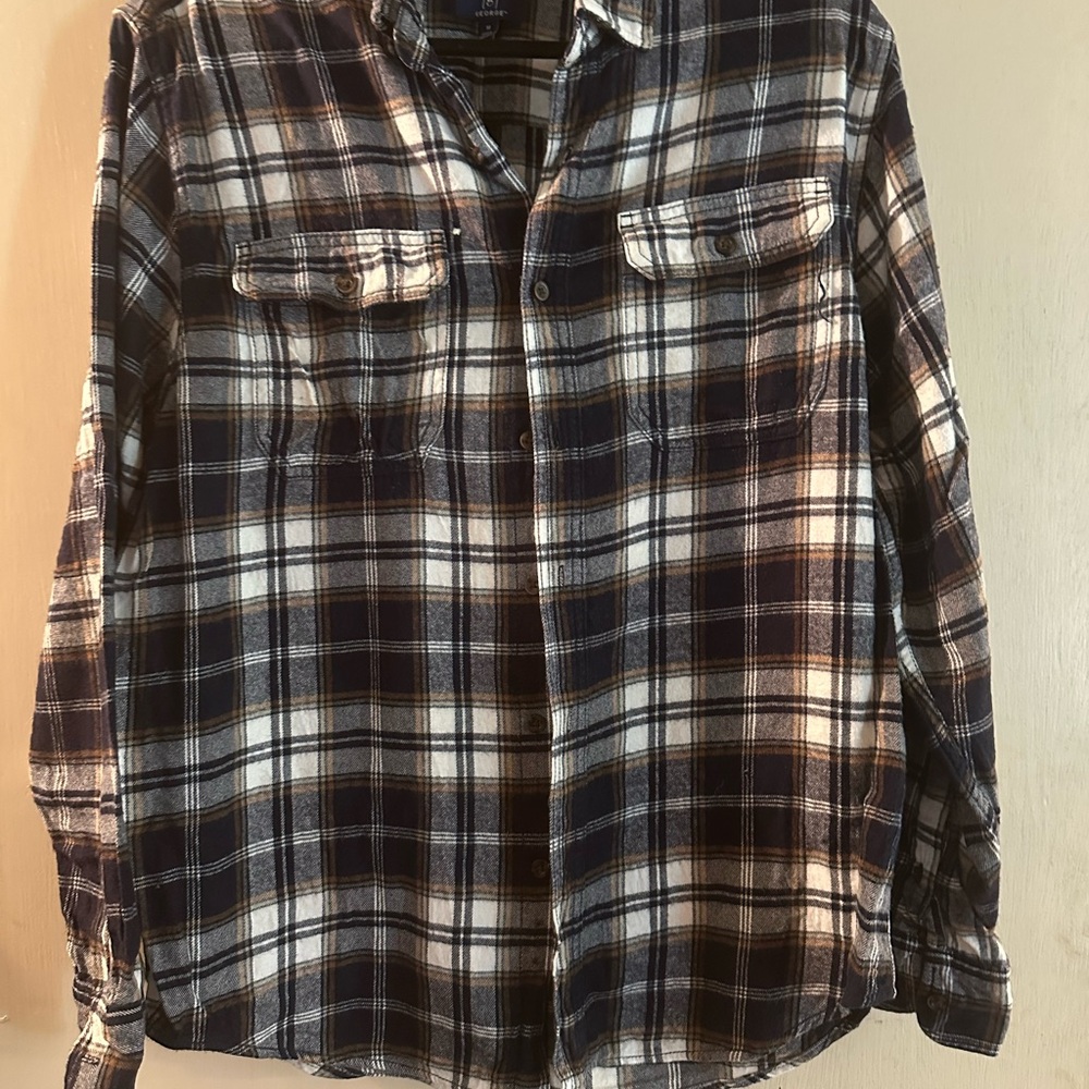 George Navy, White and Brown Plaid Shirt